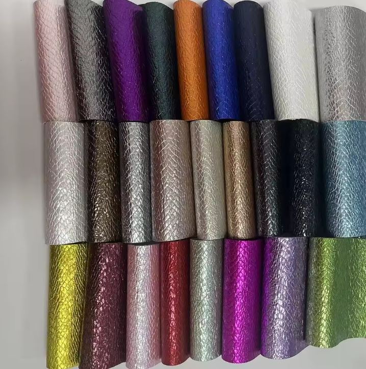 Anti White Gas Luxury Artificial Glitter Metallic Snake PU Leather For Handbags
