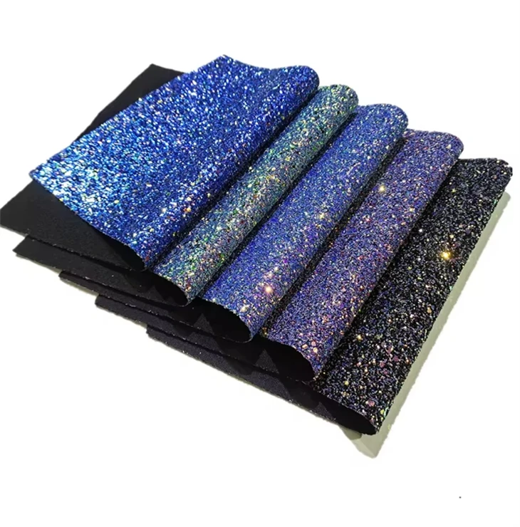Sparkly Shiny Synthetic Vinyl PU Glitter Fabric Sheets Chunky Faux Leather For Shoes Bags Bow Crafts