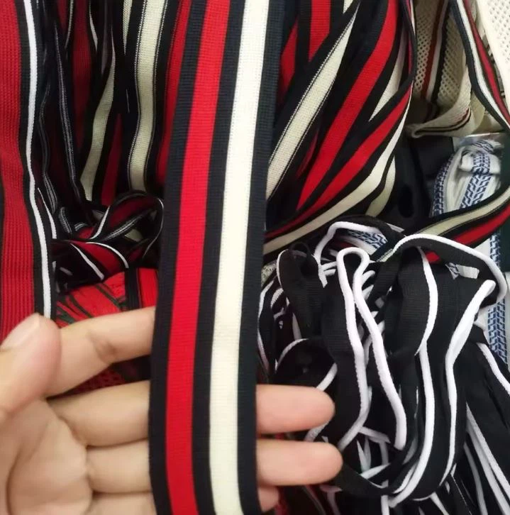 Borong Berwarna-warni 100% Poliester Knit Stripe Pita Twill Untuk Pakaian